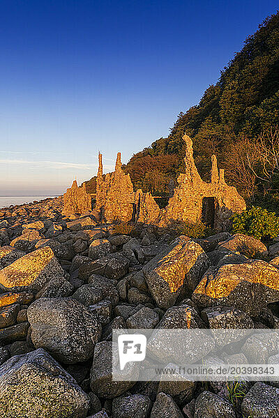 Europe, Scandinavia, Sweden. Kullaberg. Arx sculpture in Ladonia by Lars Vilks
