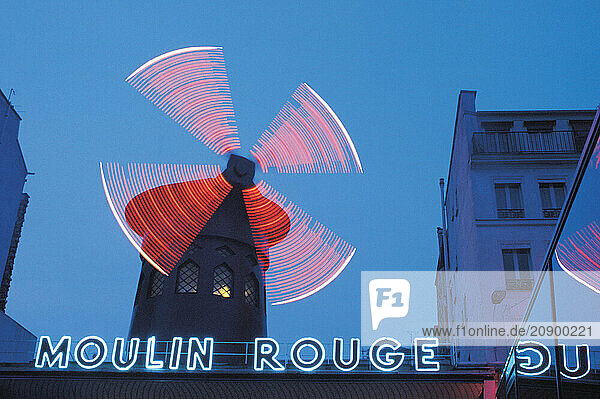France. Paris. Moulin Rouge at night.