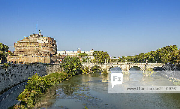 Castle of Sant'Angelo and Bridge over River Tiber in Rome  Italy
