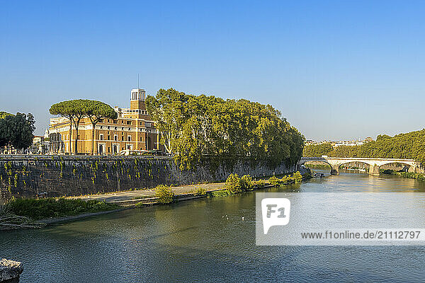 View of capital architectural building over River Tiber in Rome  Italy