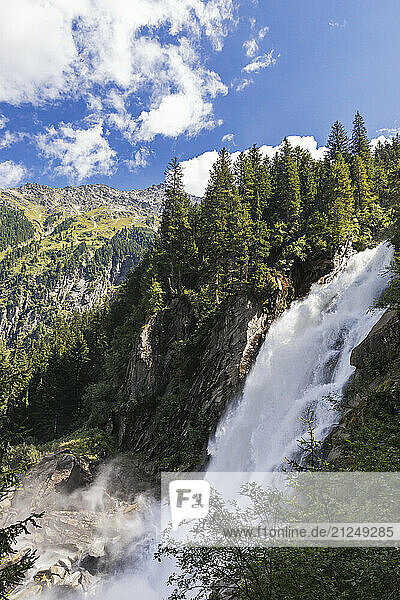 Upper Fall of Krimml Waterfalls in Hohe Tauern National Park  Salzburg Province  Austria.