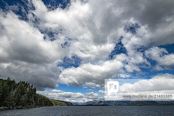 Puffy white clouds over Lake Nahuel Huapi