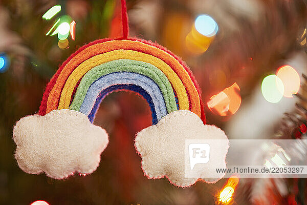 Hand made rainbow and clouds Christmas ornament