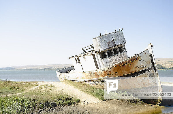 Point Reyes old abandoned beached boat