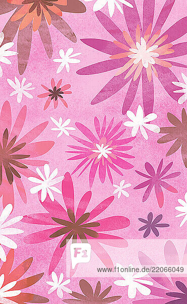 Abstract floral pattern with pink and pastel flowers
