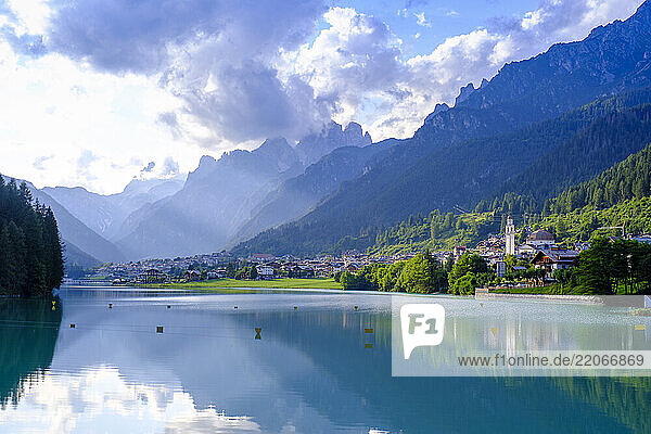 Scenic view of Lago di Santa Caterina in Auronzo di Cadore  Italy with the Dolomites in the background
