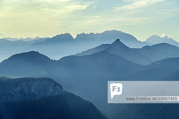 Scenic view of Berchtesgaden Alps under cloudy sky