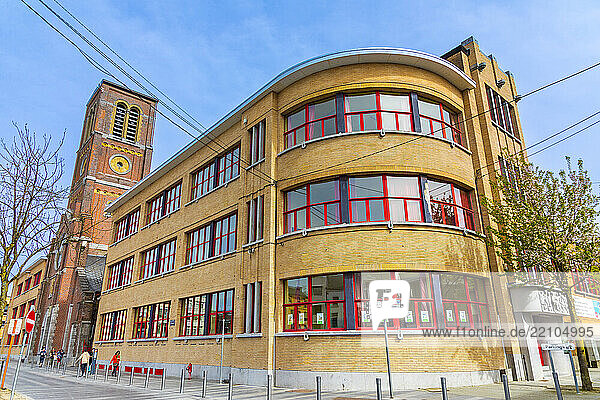 Belgium  Wallonia  La Louvi?re. Saint-Joseph Church.. Municipal school of the Center of La Louvi?re