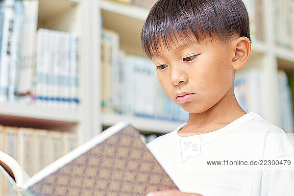 Japanese Kid In School Library