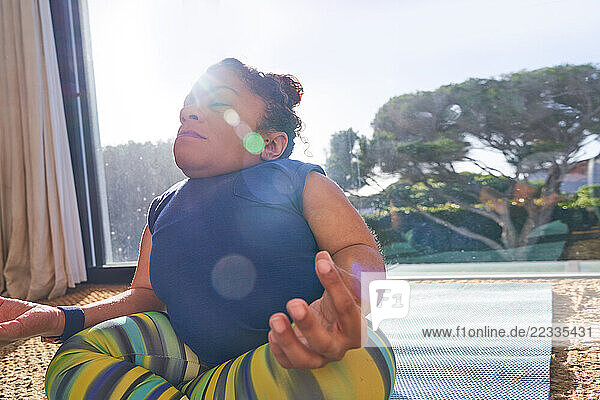 Woman with osteogenesis imperfecta meditating