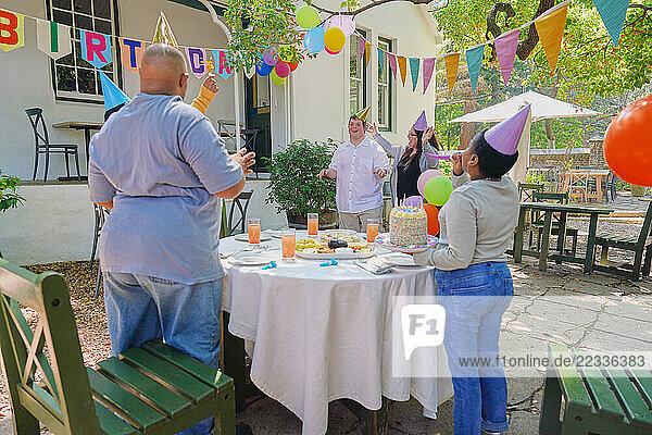 Disabled friends celebrating birthday