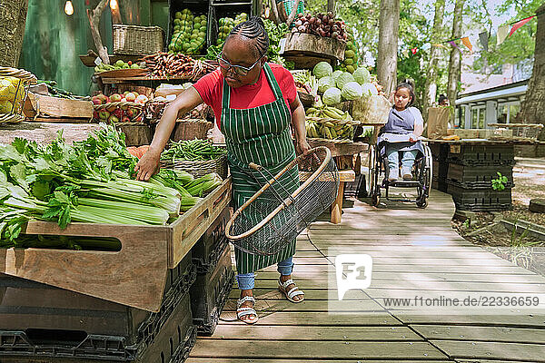 Disabled women working at farmers market