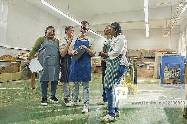Visually impaired people in wood shop