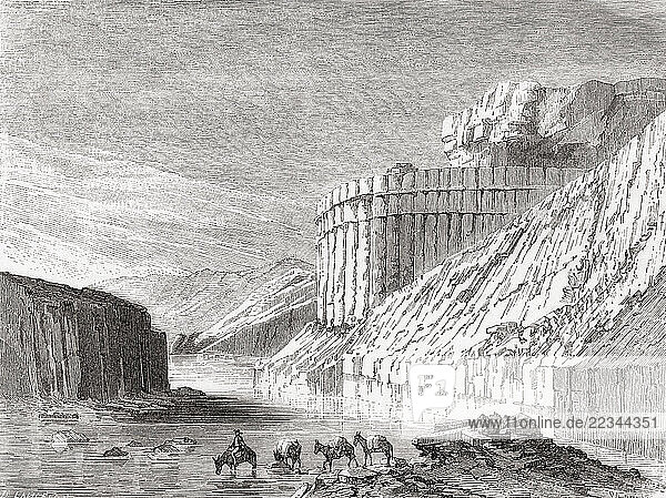 Rock formations on the road from Santo Domingo Pueblo  New Mexico  seen during the expedition of Balduin Möllhausen to America  1853 -1854. From Le Tour du Monde  published Paris  1860.