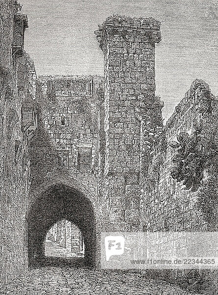 Remains of the Antonia Fortress  Jerusalem. A citadel built by Herod to protect the Second Temple. From Pictorial Sketches from Bible Lands  published c.1880