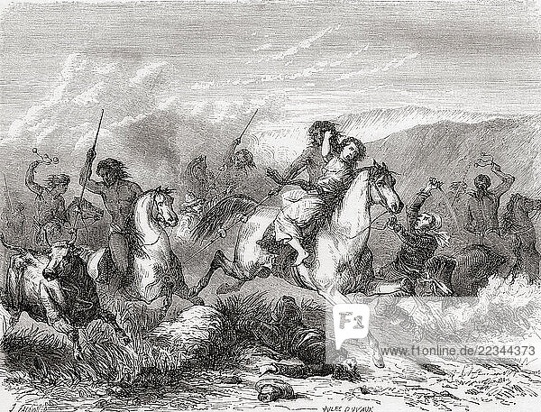 Native South American pillagers  seen during the voyage to South America  1823-1824  of Giovanni Mastai Ferretti  aka Pope Pius IX. From Le Tour du Monde  published Paris  1860.