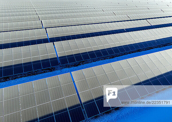 Aerial view of a large-scale solar farm  North of High River  Alberta; Alberta  Canada