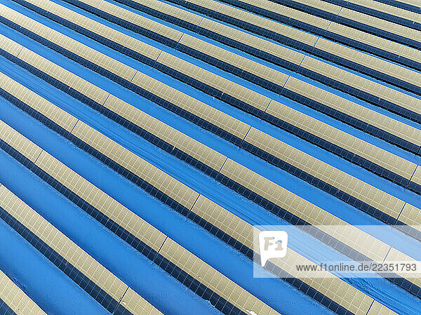 Aerial view of a large-scale solar farm  North of High River  Alberta; Alberta  Canada