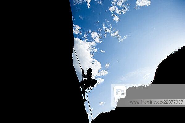 Rebecca Caldwell jummaring on one of the many large granite slabs found in Keketuohai National Geological Park  China.
