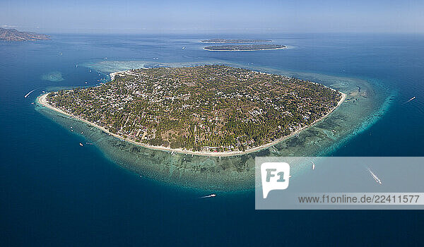 Drone shot of Gili Islands against sky at Bali  Indonesia