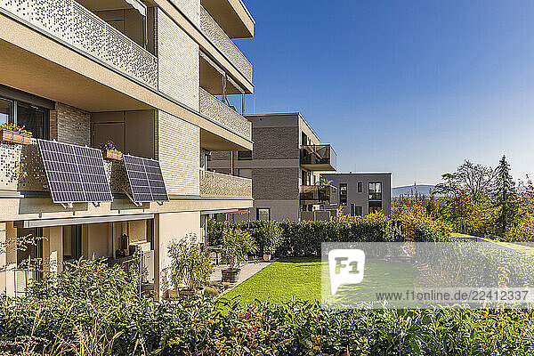 Modern apartment buildings with solar panels in Waiblingen  Germany
