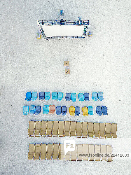 Aerial view of projection screen with chairs arranged at Gili-Air Island  Bali  Indonesia