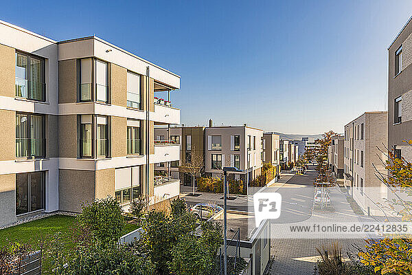 Modern energy-efficient apartment buildings in Waiblingen  Germany on a sunny day