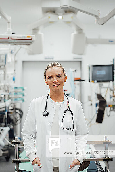 Doctor in a clinic emergency room with medical equipment