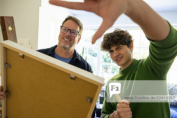 at home  father  son  family  together  strong  generations  frame  art  drawing  picture  wall