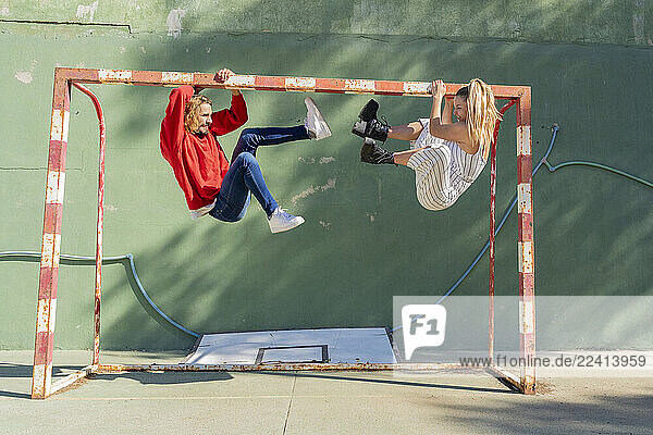 Young couple playfighting