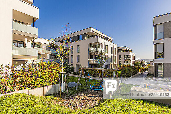 Modern apartment buildings with a playground in Waiblingen  Germany