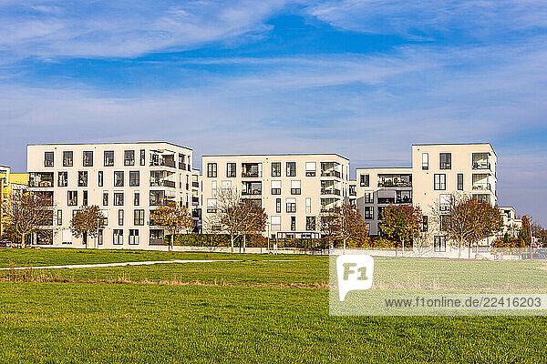 Modern apartment buildings in Ostfildern  Germany with green surroundings