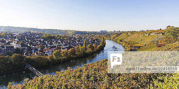 Neckar river in city against clear sky  Stuttgart  Baden-Württemberg  Germany