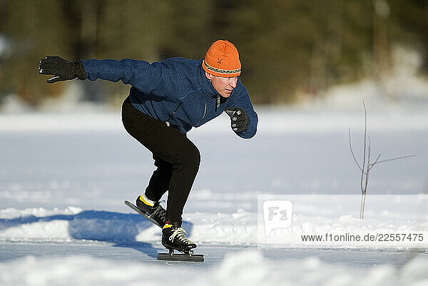 John Teaford speedkating on Lake Morey in Fairlee  Vermont.