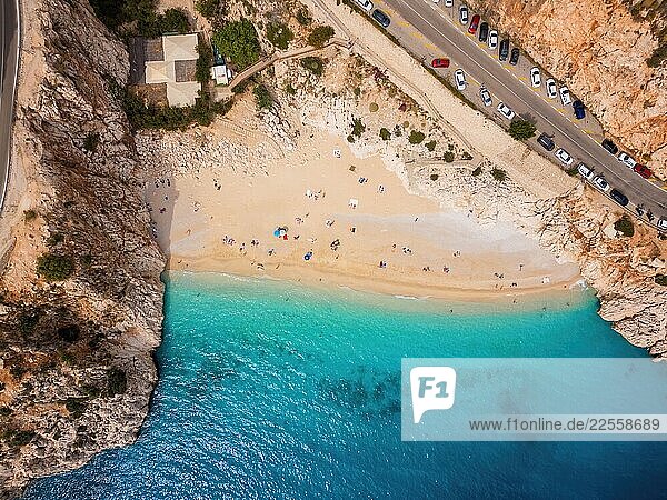 Aerial drone view of Kaputas beach with turquoise water