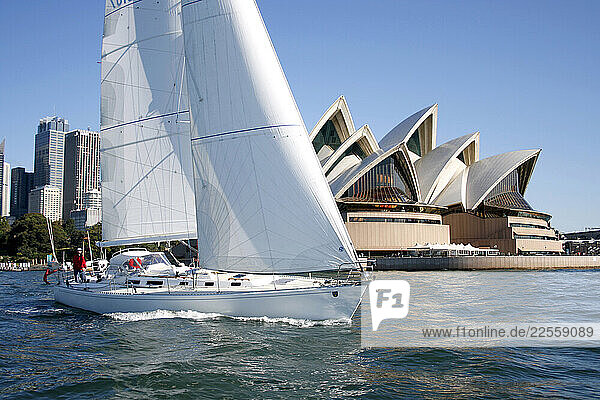 The yacht Adria cruising around Sydney Australia