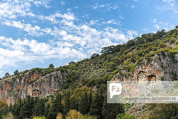 Lycian rock cut tombs of Kaunos ancient city in the mountain