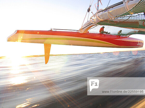 On board a racing trimaran Newcastle New South Wales Australia.