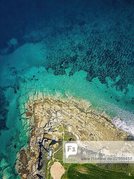 Drone top aerial view of Bens burn lighthouse in Turkey