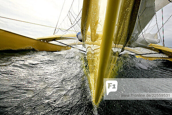 Detail of ‘Happy’ (the sister ship of Mike Birch’s famous Olympus) in action on the water.