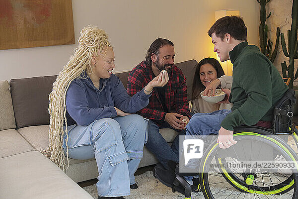 Disabled friends talking at home