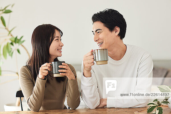 Japanese couple at home