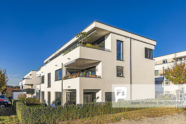 Modern energy-efficient residential building in Waiblingen  Germany with balconies and greenery