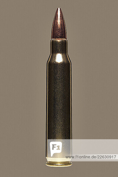 Close up studio shot .223 rifle bullet cartridge