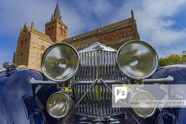 Car Rally at St. Magnus Cathedral in Kirkwall  Orkney Island  Scotland  United Kingdom