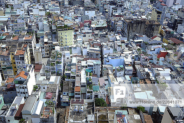 Ho Chi Minh city (Saigon) skyline with colorful house  Ho Chi Minh City  Vietnam