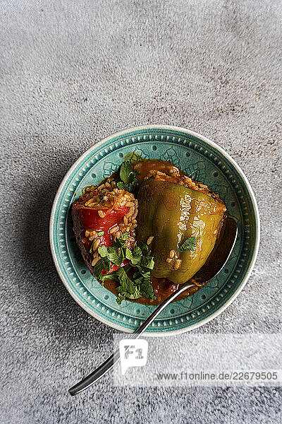 Gefüllte Paprika mit Reis und Tomatensoße