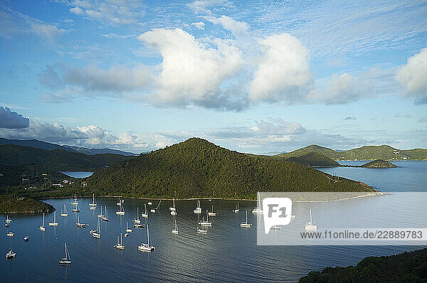 Sailboats anchored on Coral Bay