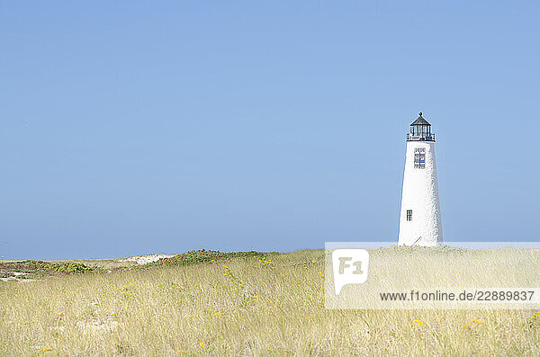 Lighthouse at Great Point against clear blue sky