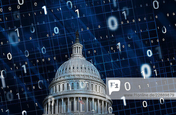 Composite image of Capital Building with binary numbers